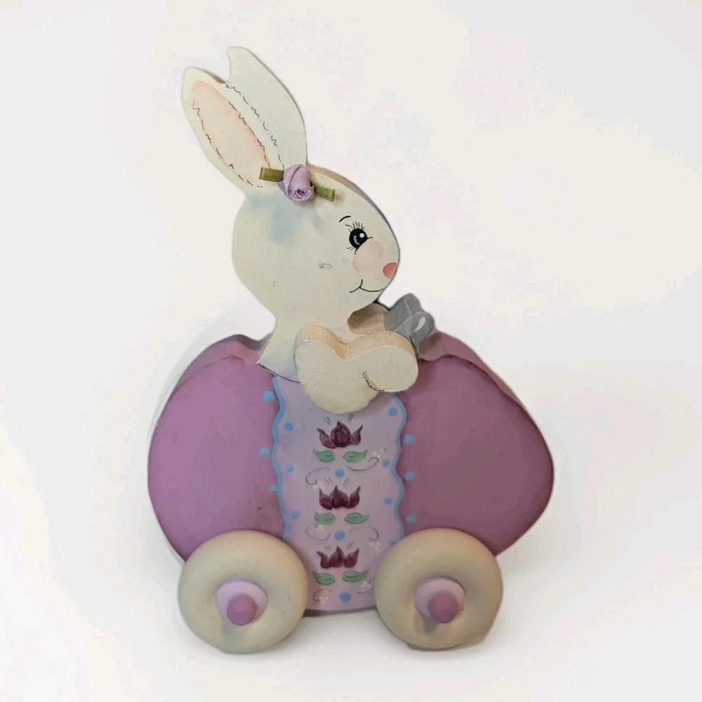 Vintage 1995 Set Of 3 Wooden Folk Art Bunnies Signed‎ Easter Hand Painted